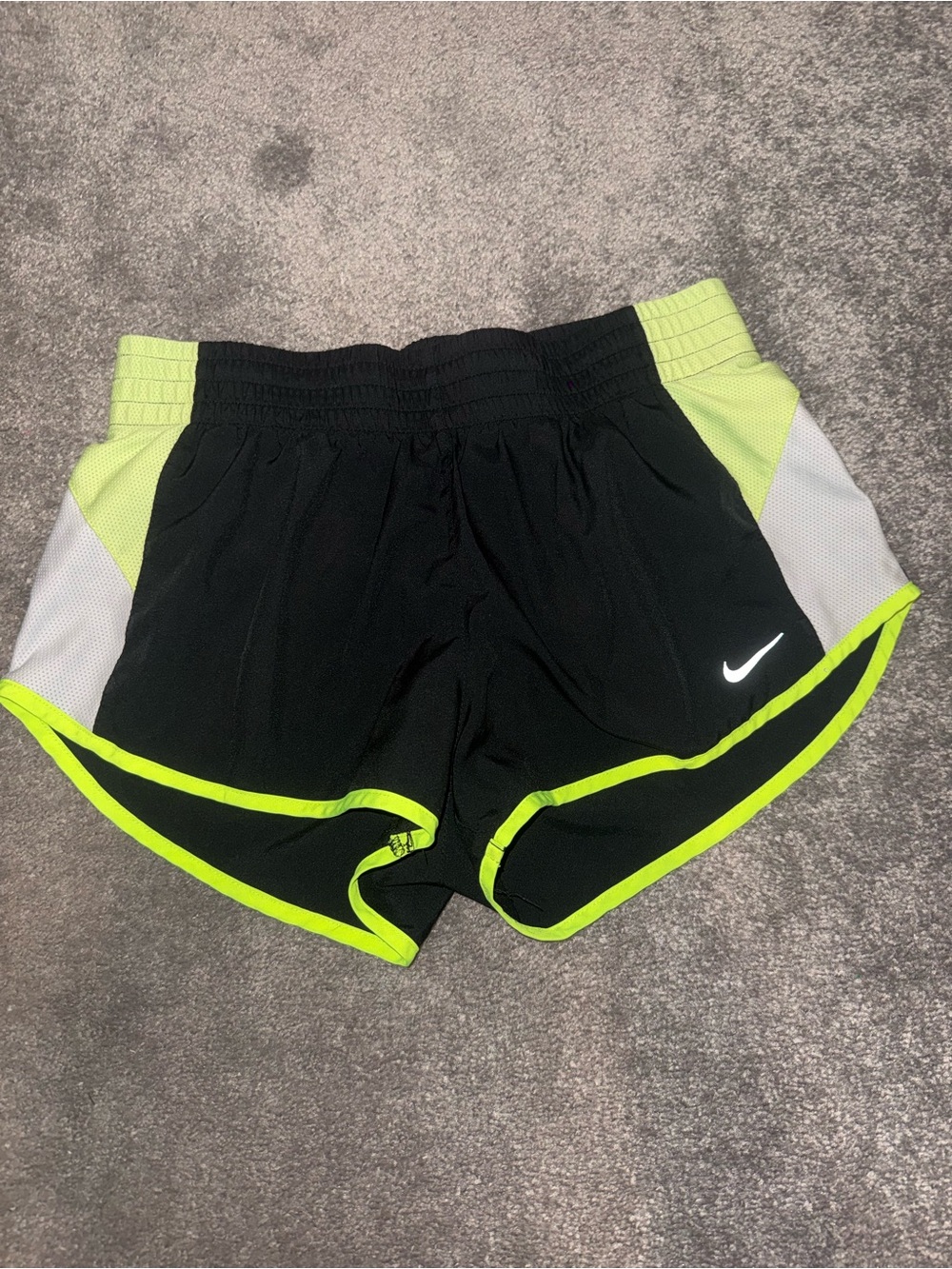 Nike Women's Black Shorts with Neon Yellow Trim